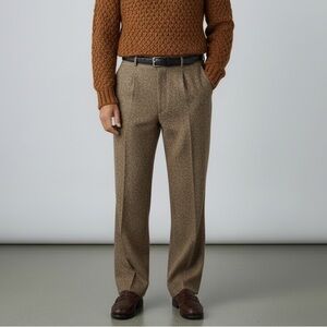 Bullock & Jones Men's Brown Textured Wool Trousers Pants
